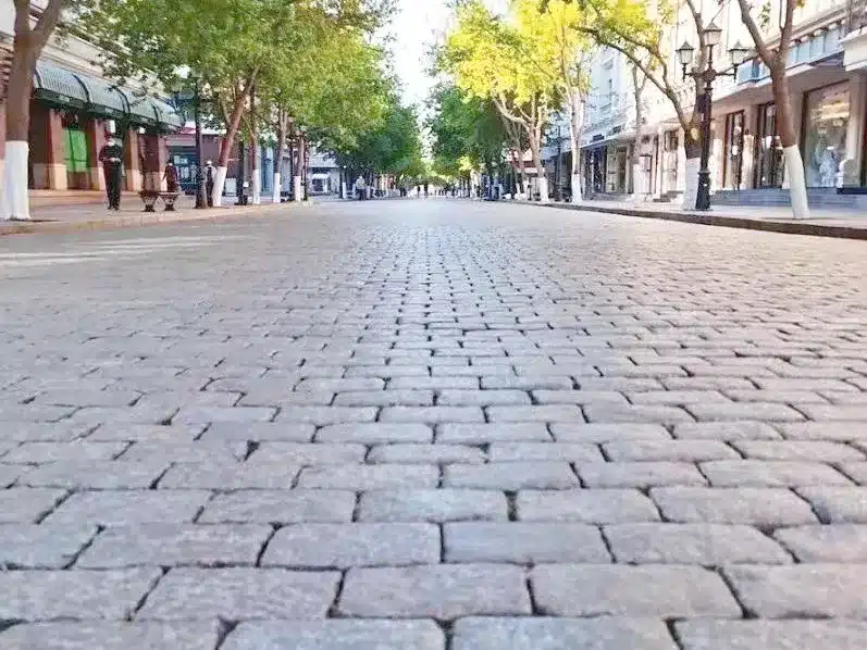 Центральная улица в Харбине— Брусчатая мостовая (Хлебный камень)